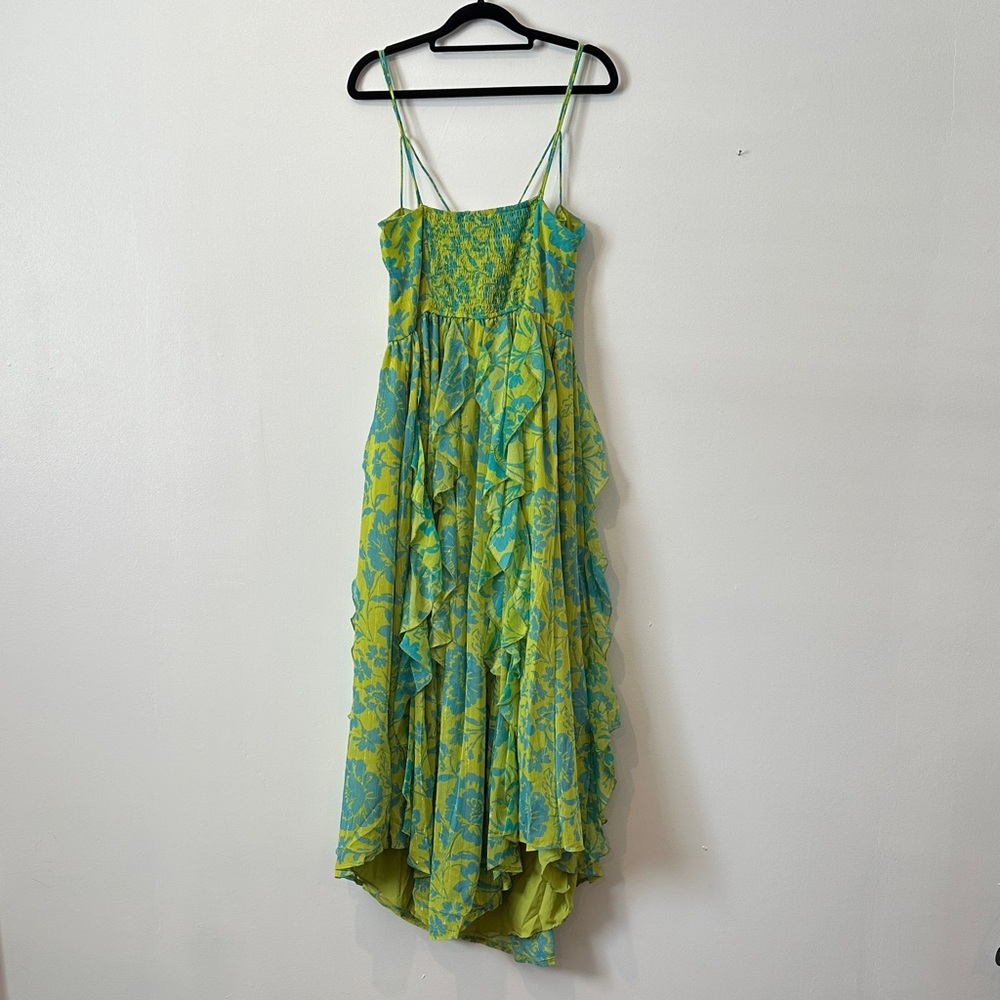 Velvet Lime Green and Teal Maxi Dress - Picture 6 of 7